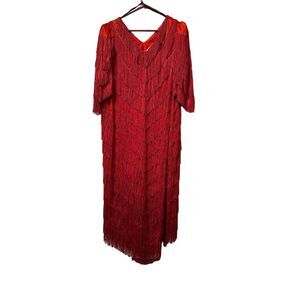 Nightworks Vintage 80s Red Fringe Flapper Dress Size XL Party Cocktail